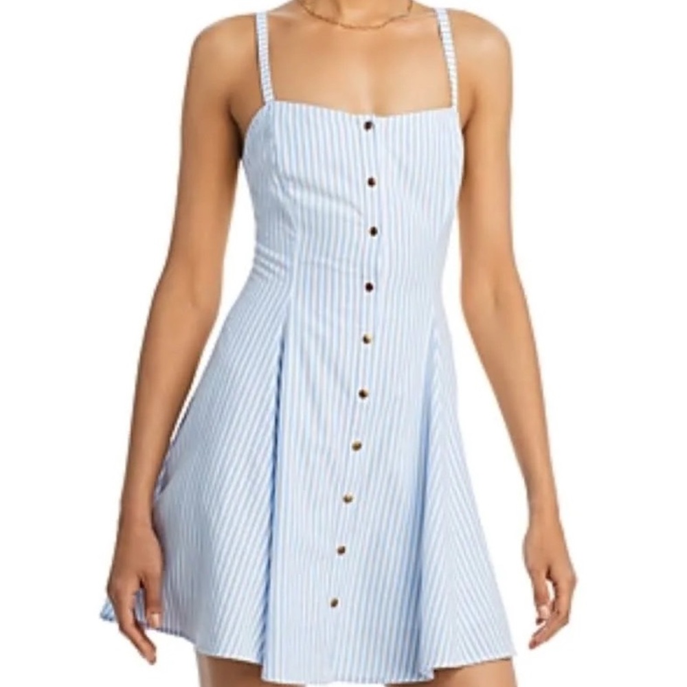 Aqua blue and white striped button down mini dress